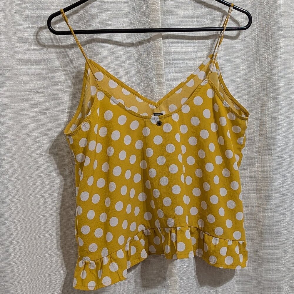 Yellow Polka Dot V-Neck Cami with Ruffle Hem